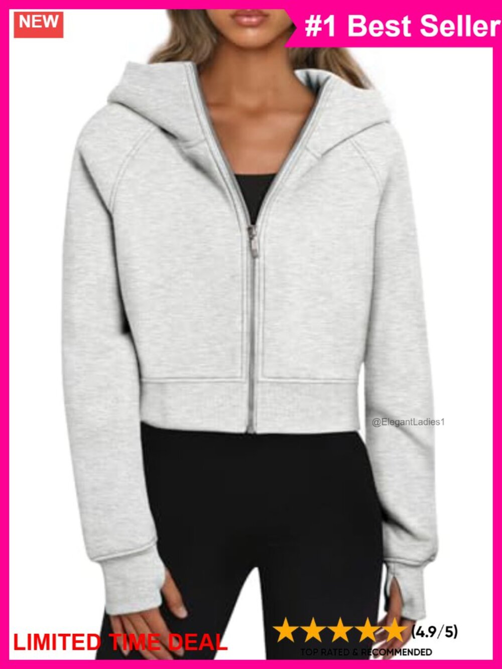 Women's Zip Up Cropped Hoodie Jacket Cotton Poly Fleece Fall Casual
